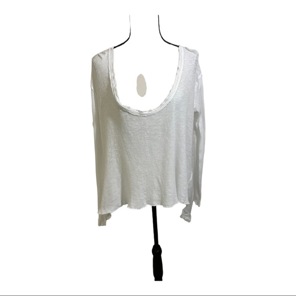 We the free ribbed hi low T-shirt white long sleeve size small viscose blend - Picture 3 of 10